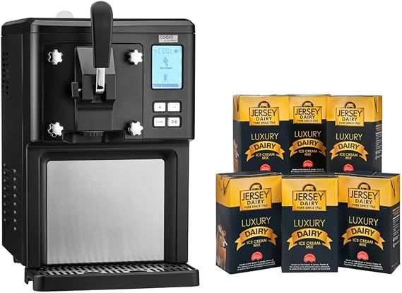 Cooks Professional Luxury Soft Serve Ice Cream Maker | 1.5L | Self-Cooling Compressor | Auto Cleaning | Digital Display | Perfect for Whippy Sundaes & Desserts | Includes 6 x 1L Luxury Jersey Mix
