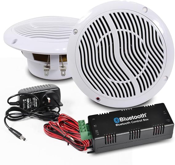 E-Audio Bluetooth Ceiling Speaker Kit Bathroom Wireless Bluetooth Amplifier Water Resistant Ceiling Speakers (2 Way)