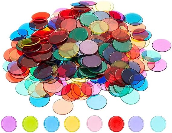 8-Color Bingo Counting Discs – 200pcs 3/4" Clear Plastic Chips for Board Games, Math, and Educational Fun