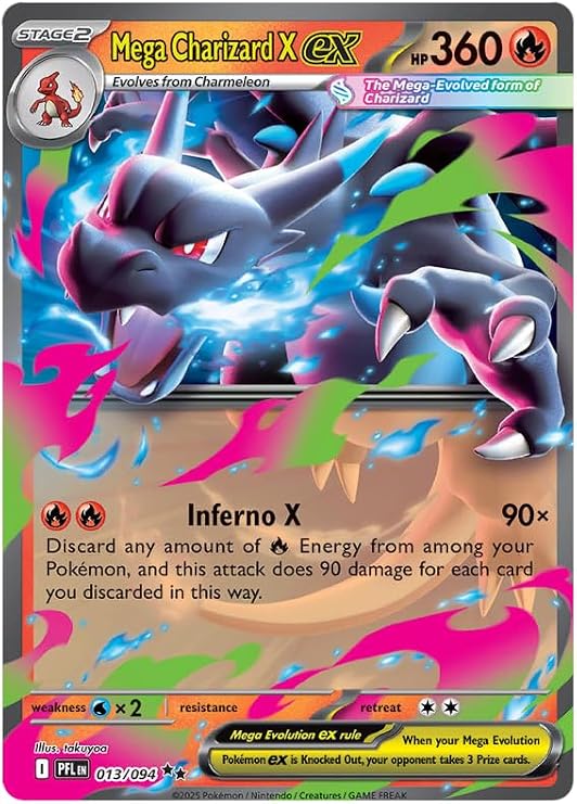 Mega Charizard X ex 013/094 Double Rare Pokemon Card | Mega Evolution Phantasmal Flames | ME02 | Titan Authenticated