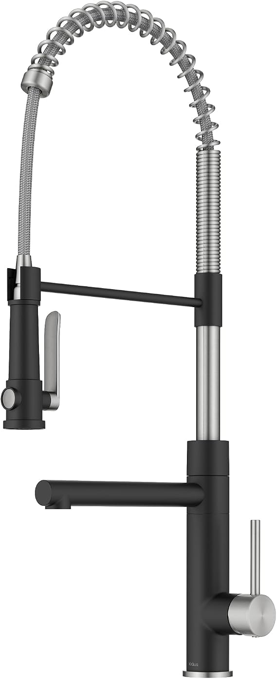 Kraus Artec Pro Commercial Style 2-Function Single Handle Pull Down Kitchen Faucet with Pot Filler in Spot-Free Stainless Steel/Matte Black, KPF-1605SFSMB