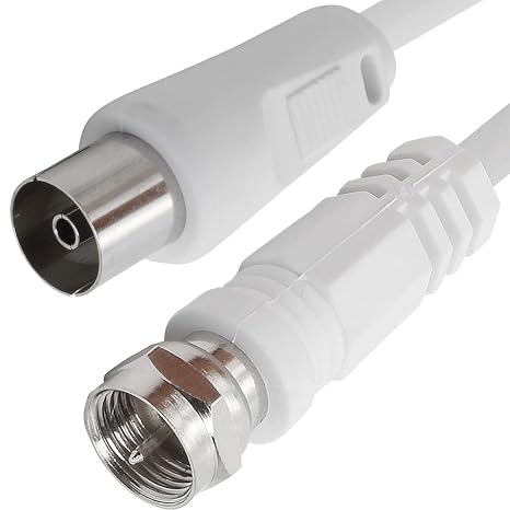 TECHZOCO Satellite Antenna-Satellite Cable, TV Cable Sat 75 Ohm, RF Coaxial Connector Female to F Type Male Connector, Sat Freesat Sky Virgin BT TV HDTV DVB DVD Radio/Coax, 70 dB, White, 2.50 Metres