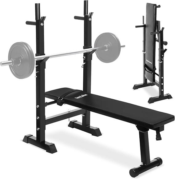 tectake Multifunctional Folding Weight Bench Training Bench Adjustable with Barbell Shelf Fitness Equipment for Home Dumbbell Stand with Bench for Fitness Bench Press Strength Training in the Home Gym
