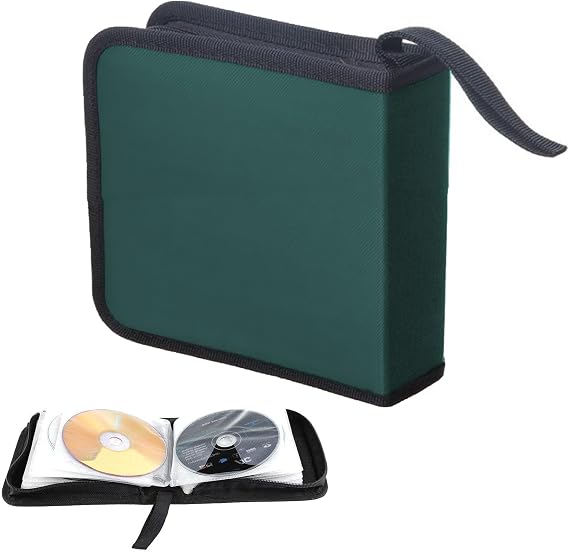 40-disc CD DVD Case for Storage: Green CD Wallet for Car Home & Travel