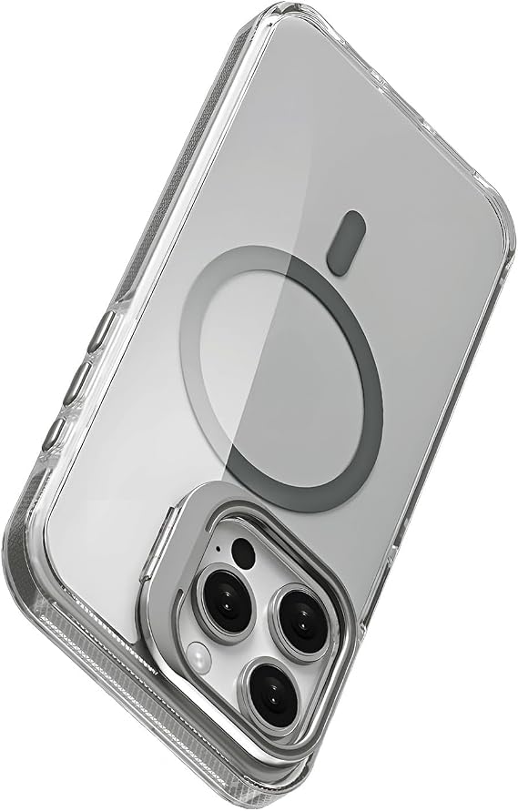 Minesk iphone 15 Pro için Magsafe ile Uyumlu Luxo Serisi Yüksek Kalite Kılıf Ultra Şeffaf Görünüm Ve Standlı Ergonomik Tasarım (Natural Titanyum, 15 Pro)