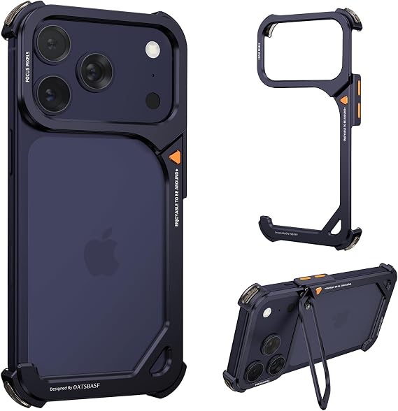 9 Shape for iPhone 17 Pro Bumper Case with Stand,Compatible with MagSafe,Aluminum Thin Slim Phone Cases,Metal Frameless 4 Corner Airbags Shockproof Protective for iPhone 17 Pro Cover(Black)