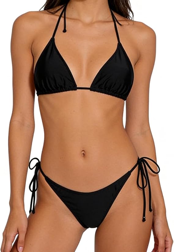 Women’s 2 Piece Bikini Set – Push Up Triangle Bikini Top & Cheeky Bottoms, Sexy Bikini Sets for Women, Black Swimwear for Beach & Pool