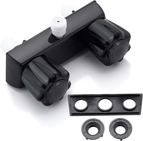 RV Shower Faucet, RV Shower Faucet, 4" RV Bathroom RV Faucet Shower Valve for Outdoor and Indoor Shower Set with Two Acrylic Shower Knobs (All Black)