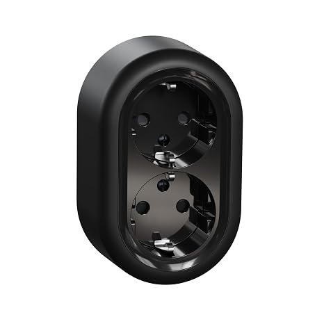 Schneider Electric Elso Schuko Socket, 2-Way, Touch Protection, Surface-Mounted, 16 A - 250 V AC, Renova, Black, Round, Item Number WDE015996