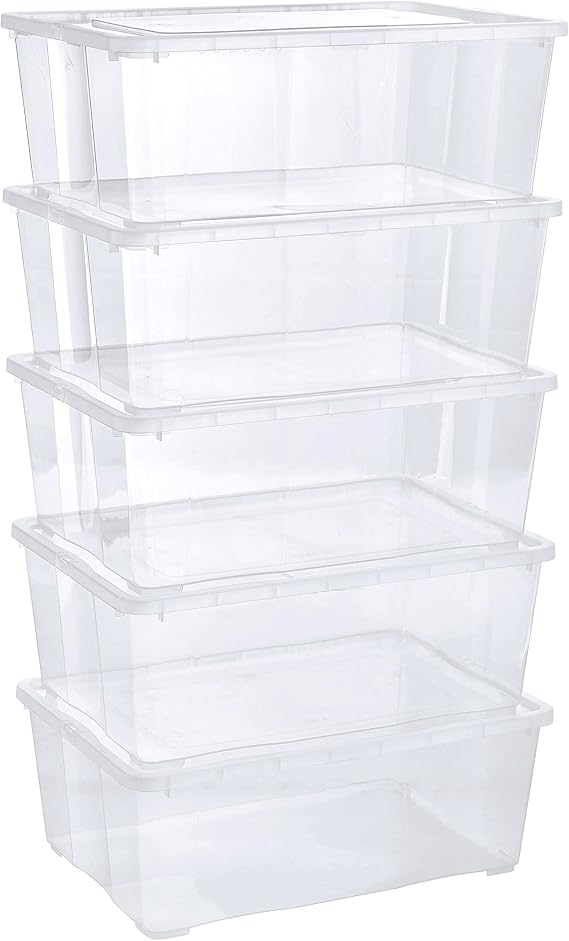 Grizzly 5 x Storage Box with Lid 10 L – Transparent Plastic Stackable Drawer – Multipurpose Storage Box Closet Organizer for Clothes Organization