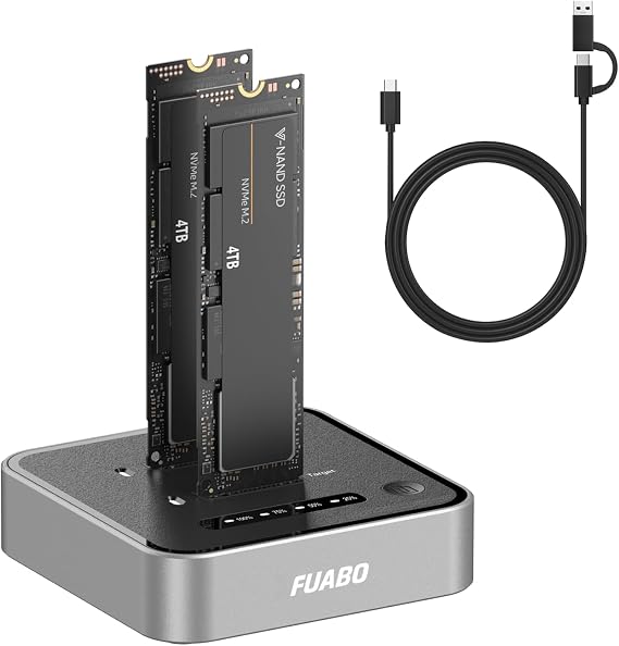 NVMe 20Gbps SSD Docking Station, Dual Bay M.2 Enclosure, 20Gbps USB 3.2 Gen 2x2, Tool-Free Design