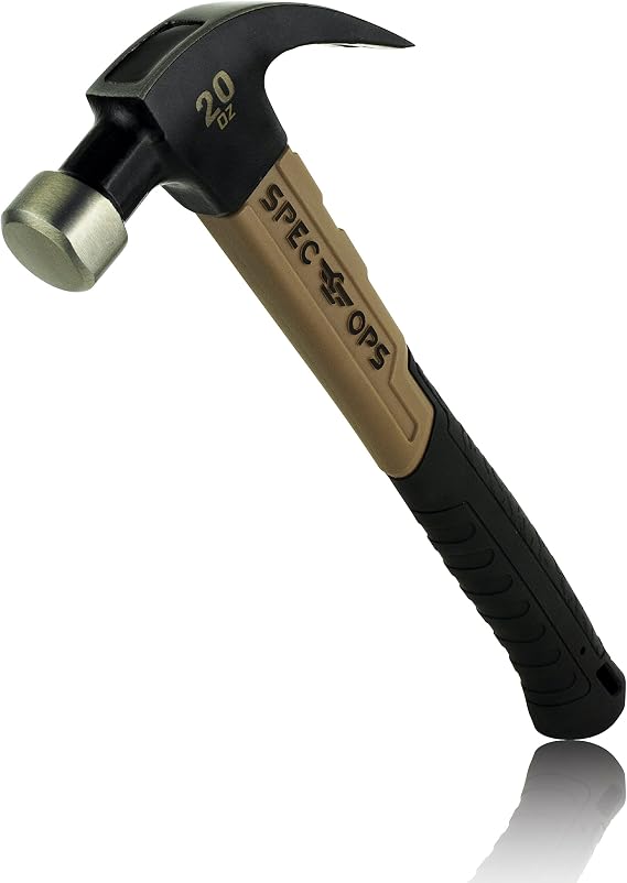 Spec Ops Spec-M20FG Tools fiberglass hammer, 590ml, curved claw, shock absorbing handle, 3% donated to soldiers, black/brown