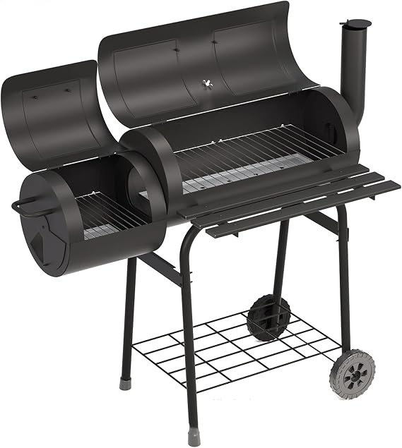 Offset Smoking Black and Charcoal Grill Smoker Smoker Firebox Outdoor BBQ Grill Charcoal BBQ Grill with Offset Smoker Grill with Professional Thermometer and Adjustable Damper for Outdoor Backyard, Black