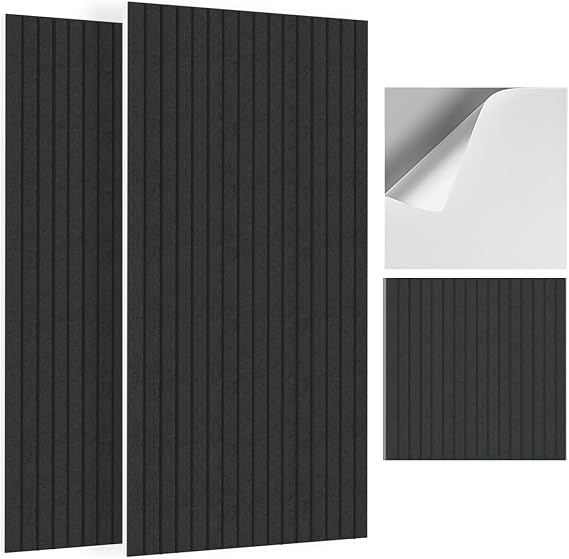 JBER 6Pack Acoustic Panels Self-Adhesive, Sound Proofing Panels for Walls, Decorative High Density Fibreboard Wall Panels, Sound Absorbing Panels for Recording Studio, Office, 60×60×1cm, Black