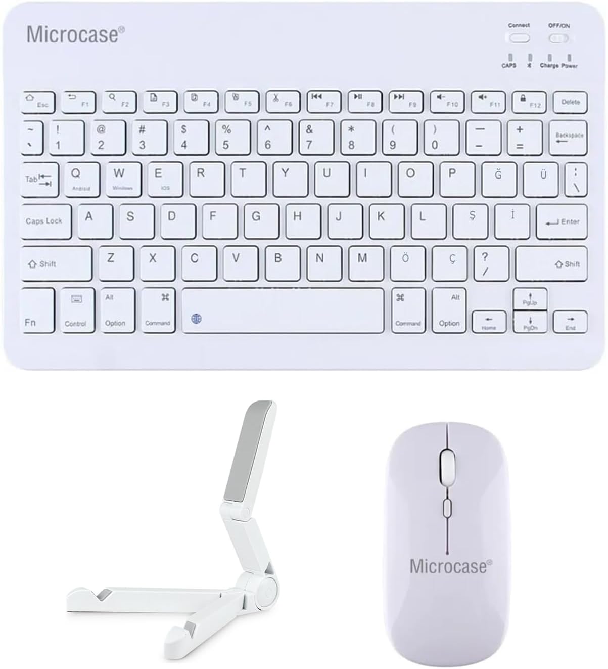 Microcase Xiaomi Redmi Pad 2 Pro 12.1 inch ile uyumlu Türkçe Bluetooth Klavye+Mouse+Tablet Standı Beyaz AL5166
