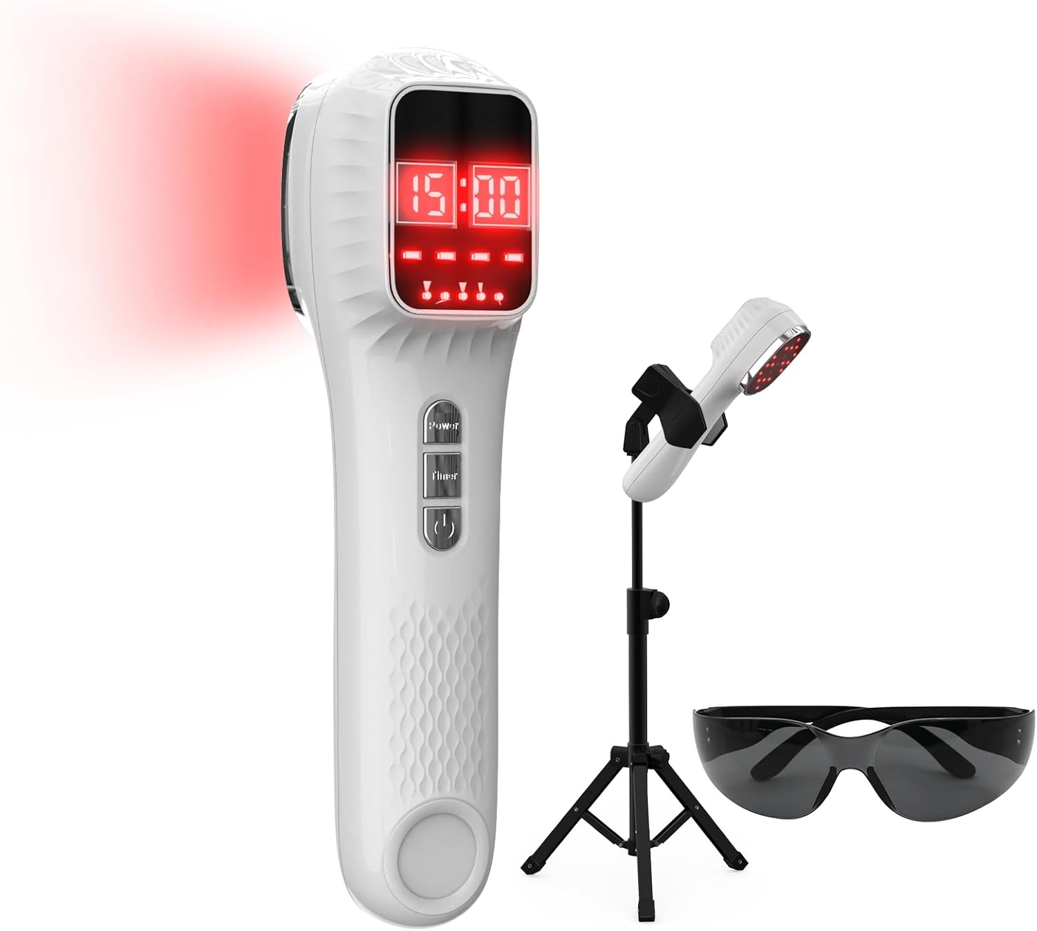 iKeener Portable Red Light Device with Stand, 3 * 808nm+12 * 650nm Handheld Infrared Red Light for Muscle Comfort & Daily Recovery, Suitable for Shoulder Knee Back, for People & Pets, 5-30min Timer