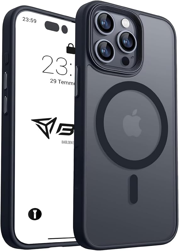 Babilden iPhone 12 Pro Max için Kılıf Kamera Korumalı Magsafe Wireless Şarj Özellikli Mat Şeffaf Renkli Kılıf Siyah