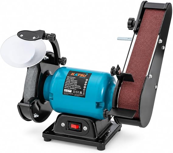 KATSU Tools 250W Bench Grinder and Belt Sander 2-in-1, 150mm Grinding Wheel, 50 x 686mm Sanding Belt, for Wood Metal Grinding, Polishing and Sharpening
