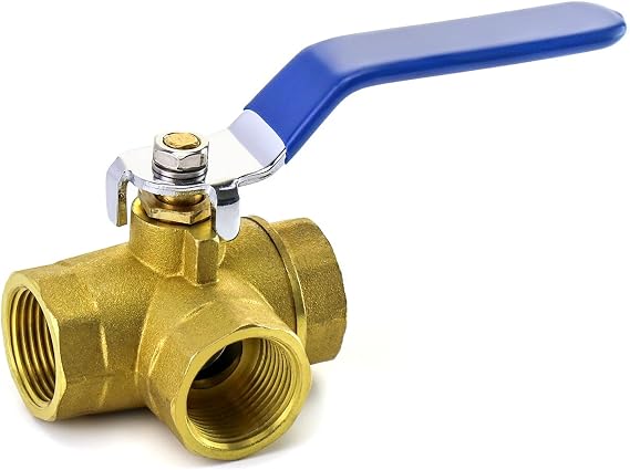 QWORK 3 Way Ball Valve (L-Hole) Series, Lever Handle, Female (DN20 3/4") in Forged Brass