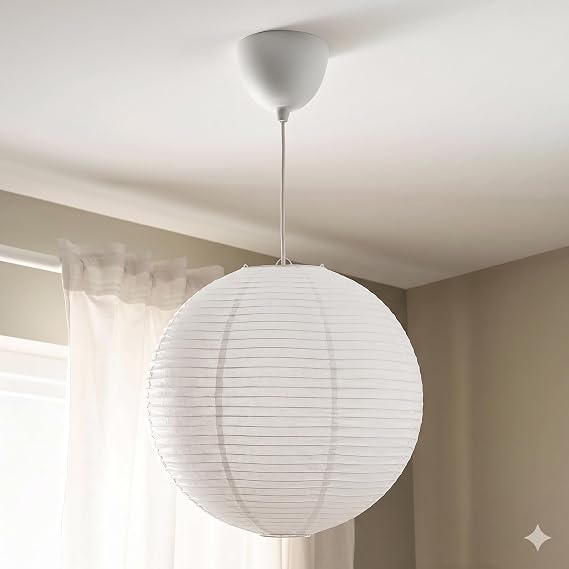 Ikea GULLSUDARE sarkıt lamba abajur başlığı, beyaz, 45 cm, el yapımı ve HAVSDJUP kablo seti, beyaz, 1.4 m