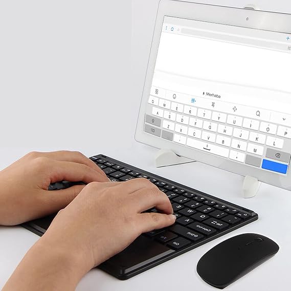 Microcase iPad 9.7 2017 Touchpad Bluetooth Klavye 24 cm (TR Sticker) + Bluetooth Mouse +Stand AL2766