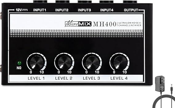 Headphone Amplifier with Audio Cable, HA400 4-Channel Metal Stereo Audio Amplifier, Mini Earphone Splitter W/ 1/4" TRS & DC 12V Power Adapter, for Sound Mixer PC Guitar Studio Stage (White)