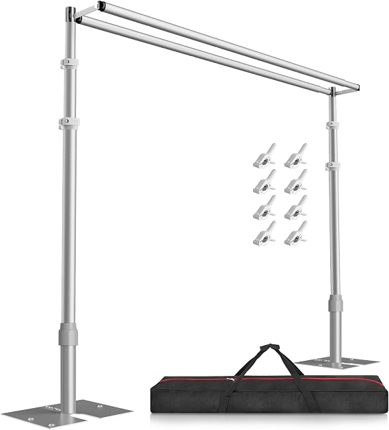 EMART 3x3m Double Crossbar Pipe and Drape Backdrop Stand Kit-Silver