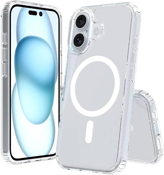 Zore Apple ile uyumlu iPhone 16 Plus Kılıf M-safe Şarj Özellikli Şeffaf Sert PC Zore Embos Kapak Şeffaf