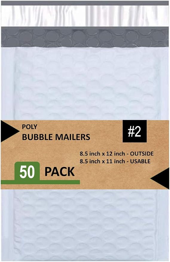 SALES4LESS #2 Poly Bubble Mailers 20,5 x 30,5 cm Dolgulu Zarf Postası Su Geçirmez 50'li Paket (PBM8512-50), Beyaz