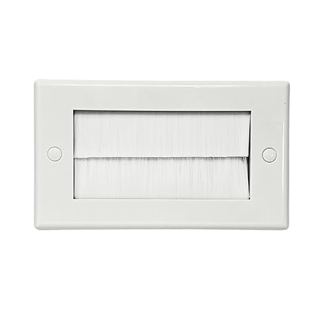 Brush Faceplate White Brushplate Wall Plate (Pack of 1, 2 Gang Double)