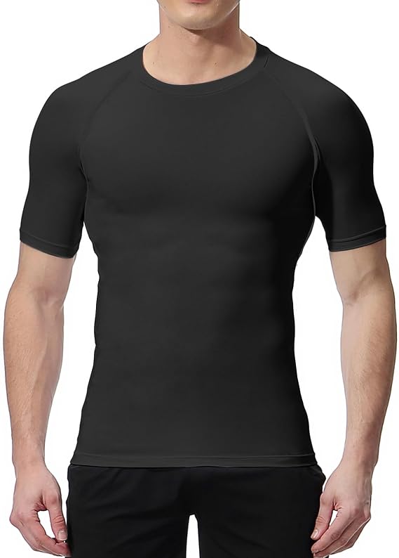NuCamper Short Sleeve Compression Shirts Tops for Men, Short Sleeve Running T-Shirts Quick Dry Base Layer Top for Gym Sports Fitness Workout Cycling Training