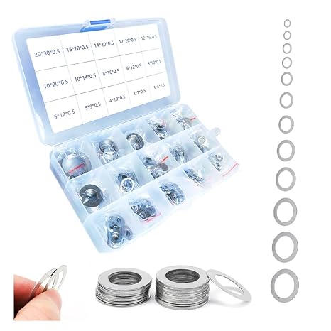 320pcs Flat Washer Assortment Kit, 15 Different Sizes Shim Washers M3~M20, Thick = 0.5mm, 304 Stainless Steel Thin Gasket for Bolt Screws(Thick 0.5mm Kit)