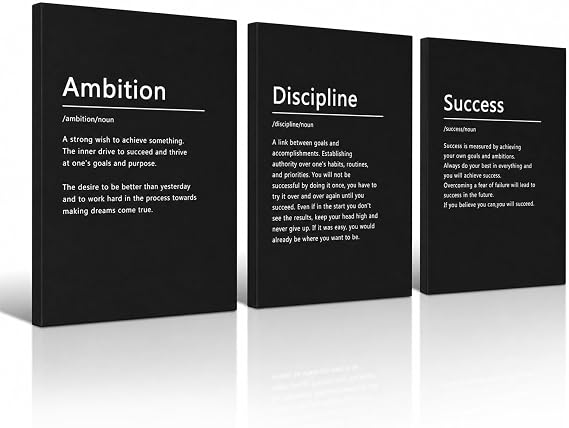 Funvalley Surperfect Ambition Discipline Success Motivational Canvas Wall Art - 3 Panels 12x16 Inch, Inspirational Entrepreneur Quotes Modern Print Poster for Office Home Living Room Decor (02)