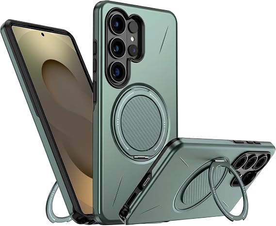 Rongep [Mag-Forge] Samsung Galaxy S25 Ultra için Kılıf 360° Dönebilen Standlı [MagSafe ile Uyumlu] S25 Ultra Koruyucu Güçlü Manyetikli PC+TPU Darbelere Dayanıklı Samsung S25 Ultra Kılıf (Yeşil)