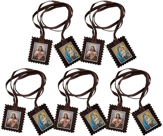 HiyyFloy Brown Scapulars Catholic 5 Pack,Sacred Heart of Jesus with Our Lady Carmel Catholic Scapular Gifts,Escapularios Catolicos,Escapulario De Virgen Del Carmen