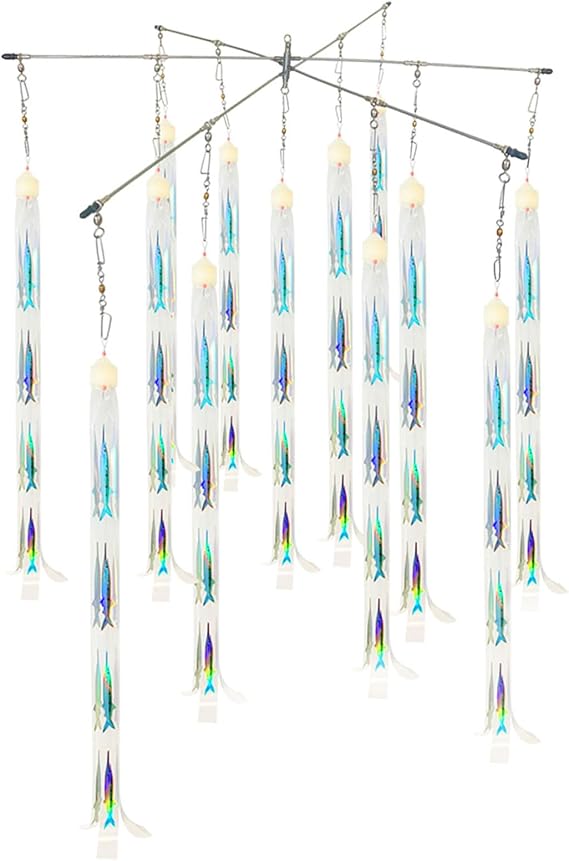 VIKETECH Fishing Dredge Teaser Stainless Spreader Bar Holographic Fish Strips Assembly Offshore Big Game Fishing for Marlin Tuna Included Mesh Bag