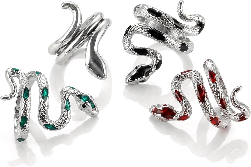 Adjustable Snake Ring Set, Vintage Gothic Serpent Jewelry 4 Pack