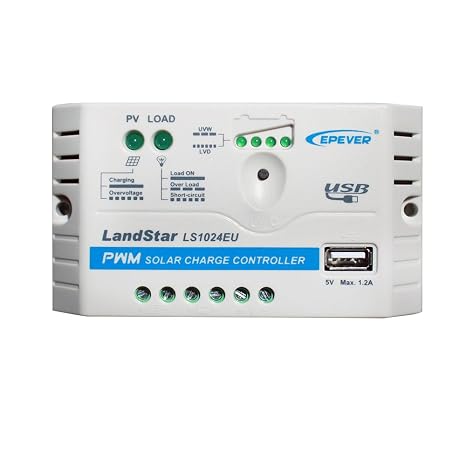 EPEVER Solar Charge Controller PWM 12V 24V Auto work with USB port LED Indicators Solar Panels Intelligent Regulator (10A - LS1024EU)