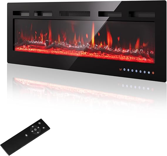 36 inches/92 cm Electric Fireplace Wall Fireplace - Adjustable 12 Colours LED Flame & Crinkle Effect 900 W/1500 W Electric Fireplace with Heater and 15-30 °C Thermostat Intuitive Touchscreen & Remote Control
