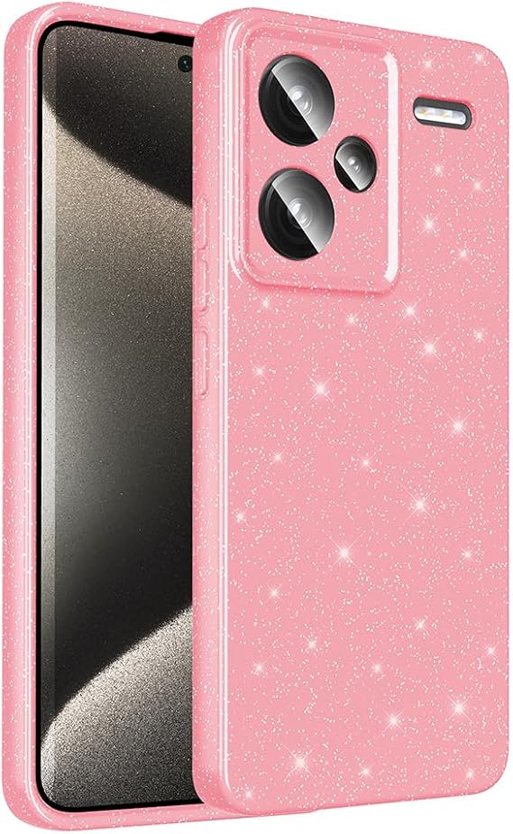 Coverzone Xiaomi Redmi Note 13 Pro Plus 5G ile uyumlu Z-Jelly Kılıf Kamera Korumalı Simli Işıltılı Renkli Parlak Silikon Kapak - Açık Pembe