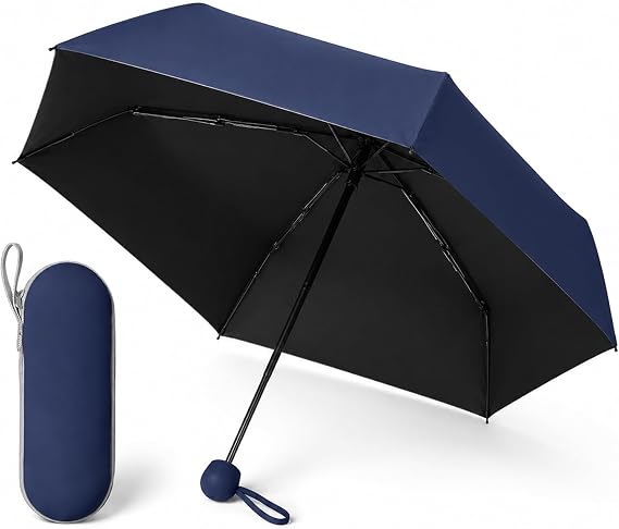 Hao Zhu Mini Umbrella - UV Sun Umbrella, Compact 5-Fold, Capsule, Black