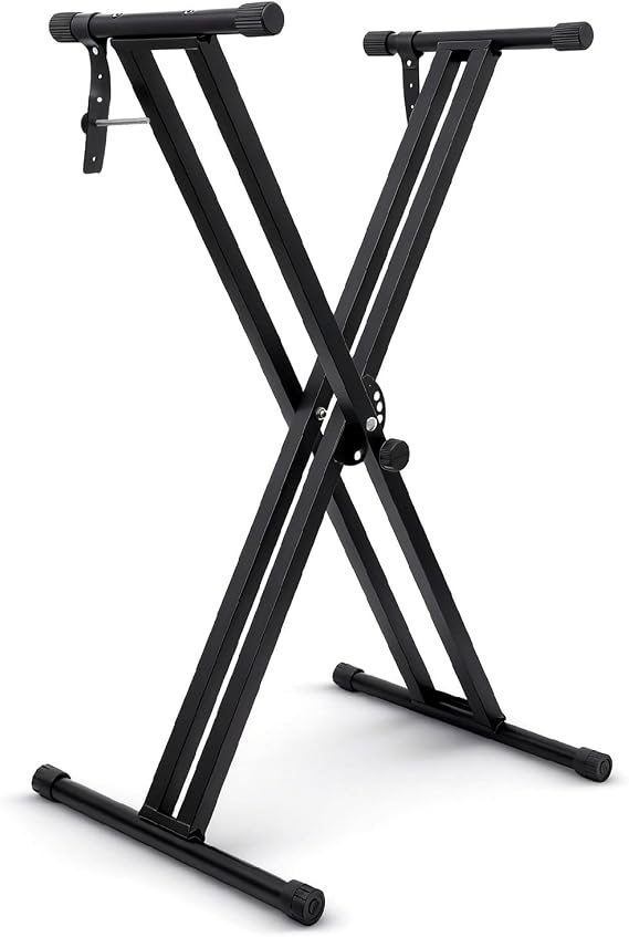 Easily Assembled Keyboard Stand,Heavy-Duty Double-X Piano Stand,Adjustable, Foldable, Portable keyboard Music Stand with Locking Straps, Black
