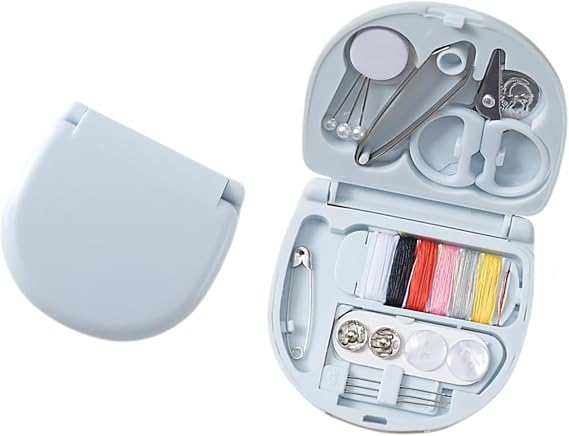 Mini Sewing Kit, Portable Needle and Thread Kits, Compact Travel Sewing Kit with Scissors, Thimble, Buttons, Safety Pins & More, Ideal for Home and Emergency Repairs (1Pcs Blue)