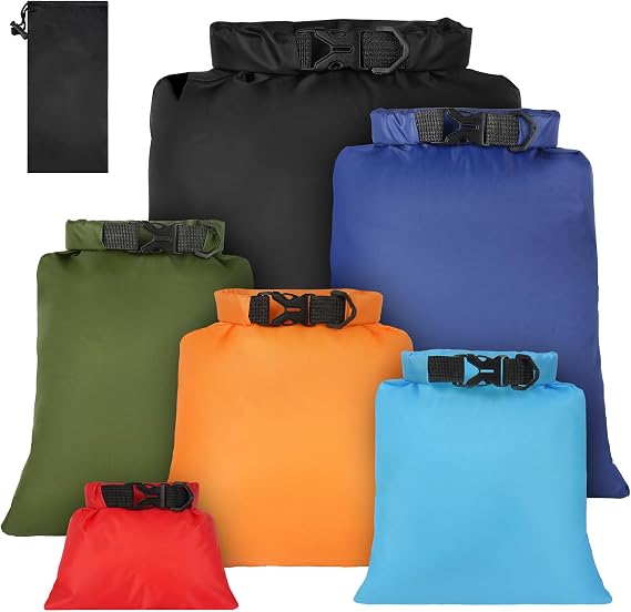 6 Pieces Waterproof Dry Bags, 1.5/2.5/3/3.5/5/8L Lightweight Dry Bags, Portable Lightweight Waterproof Bags, for Kayaking, Hiking, Rafting, Camping, Fishing, Cycling