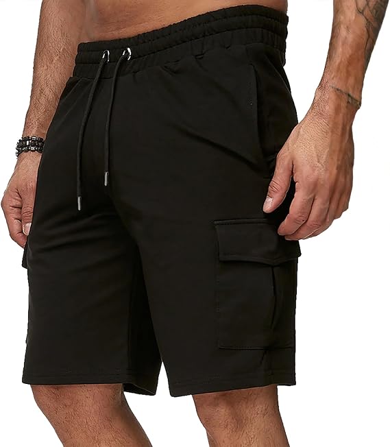 Men's Work Shorts Lightweight Summer Black Cargo Shorts with Multi Pockets, Elastic Waist & Durable Fabric for Hiking, Golf & Casual Wear