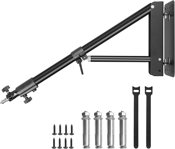 Ring Light Wall Mount with Triangle Base, 28-51inch/130cm Length Adjustable Support 180° Flexible Rotation, Wall Mount Boom Arm Up to 4.26ft for Photography Strobe Flash, Softbox, Reflector