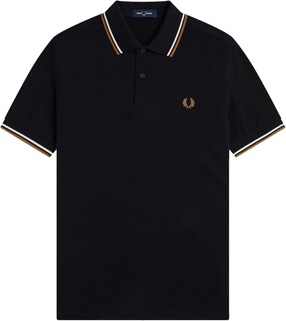 Fred Perry Double pointed polo shirt, black/ecru / dark caramel
