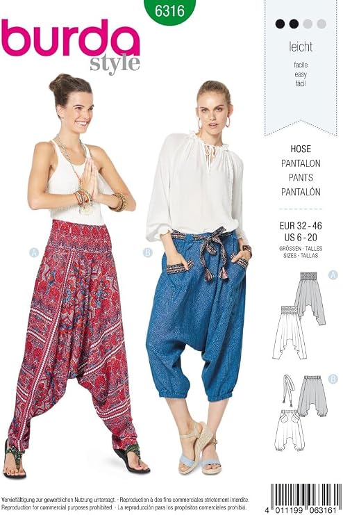 Burda Style Sewing Pattern B6316 Misses' Harem Trousers