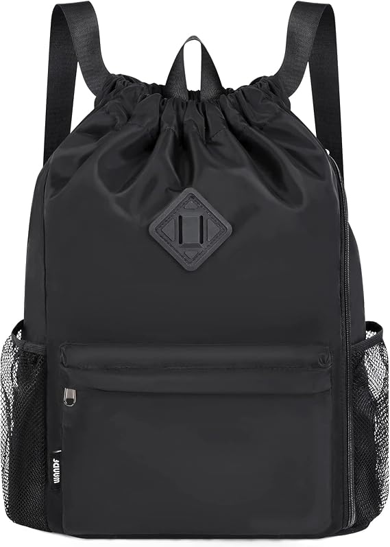WANDF Drawstring Backpack Sports Gym Bag with Shoes Compartment, Water-Resistant String Backpack Cinch for Women Men