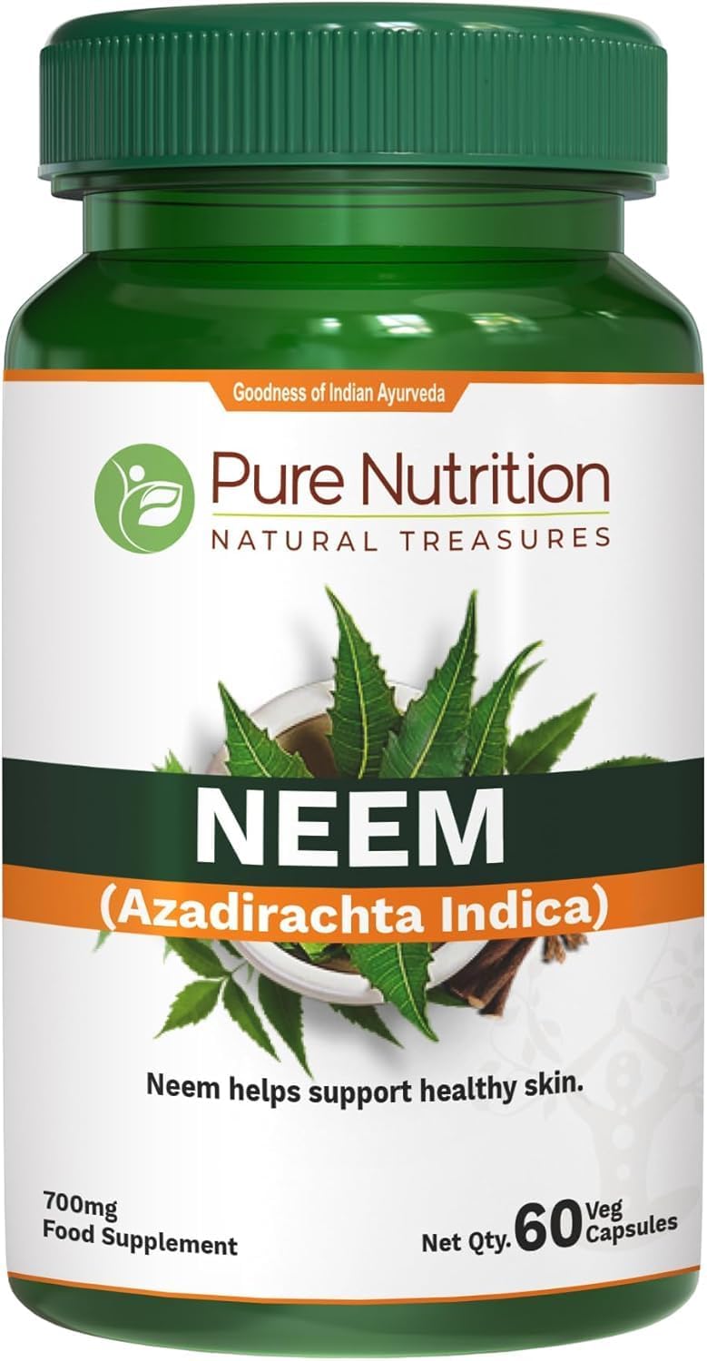 Pure Nutrition Neem Extract Capsules - 700mg | 60 Caps | Each Capsule Offers Benefits Equivalent to 2600mg Neem Leaf and Bark Powder. Non GMO | Gluten Free | 60 Days Supply